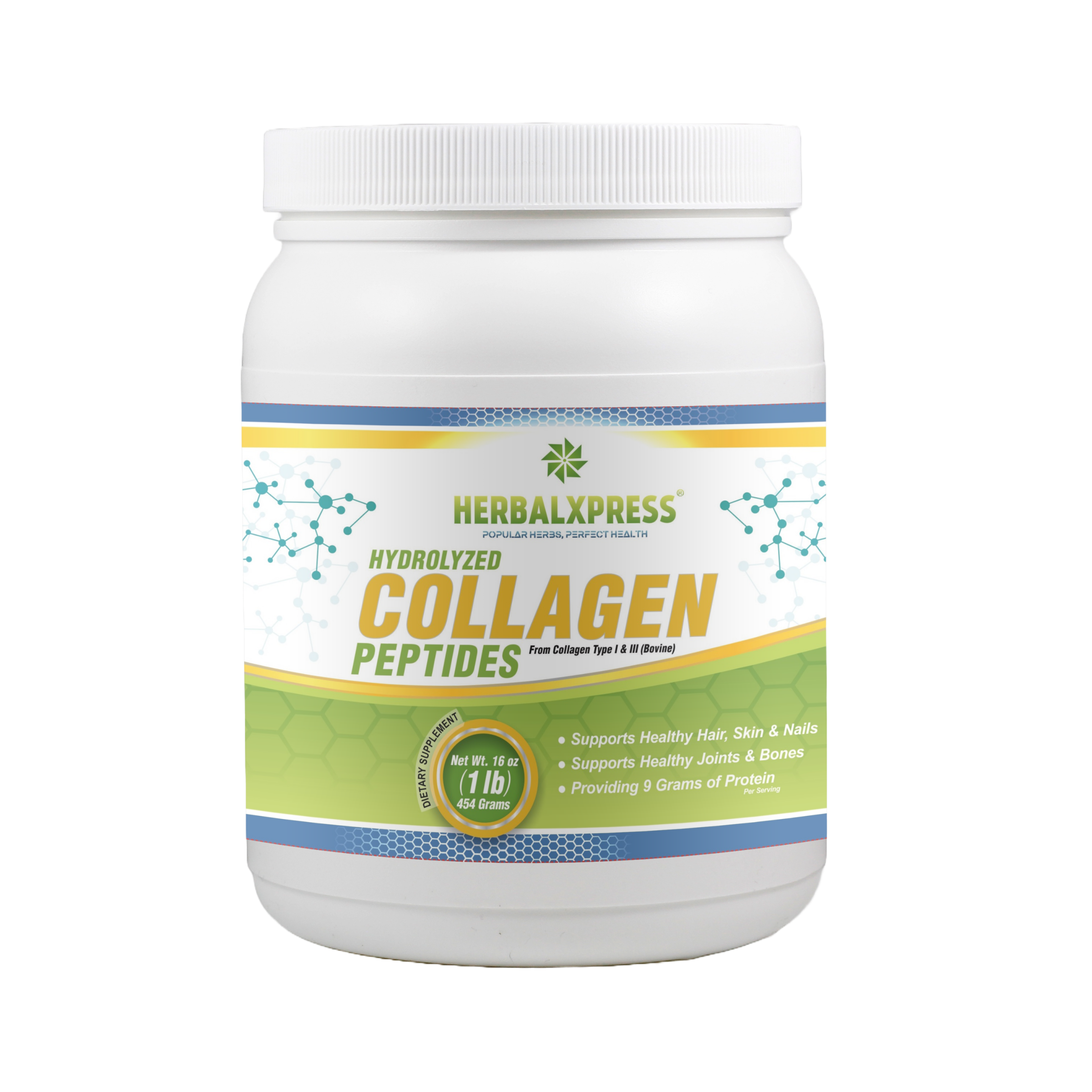 Herbalxpress Hydrolyzed Collagen Peptides Powder 454 grams (1 pound) 