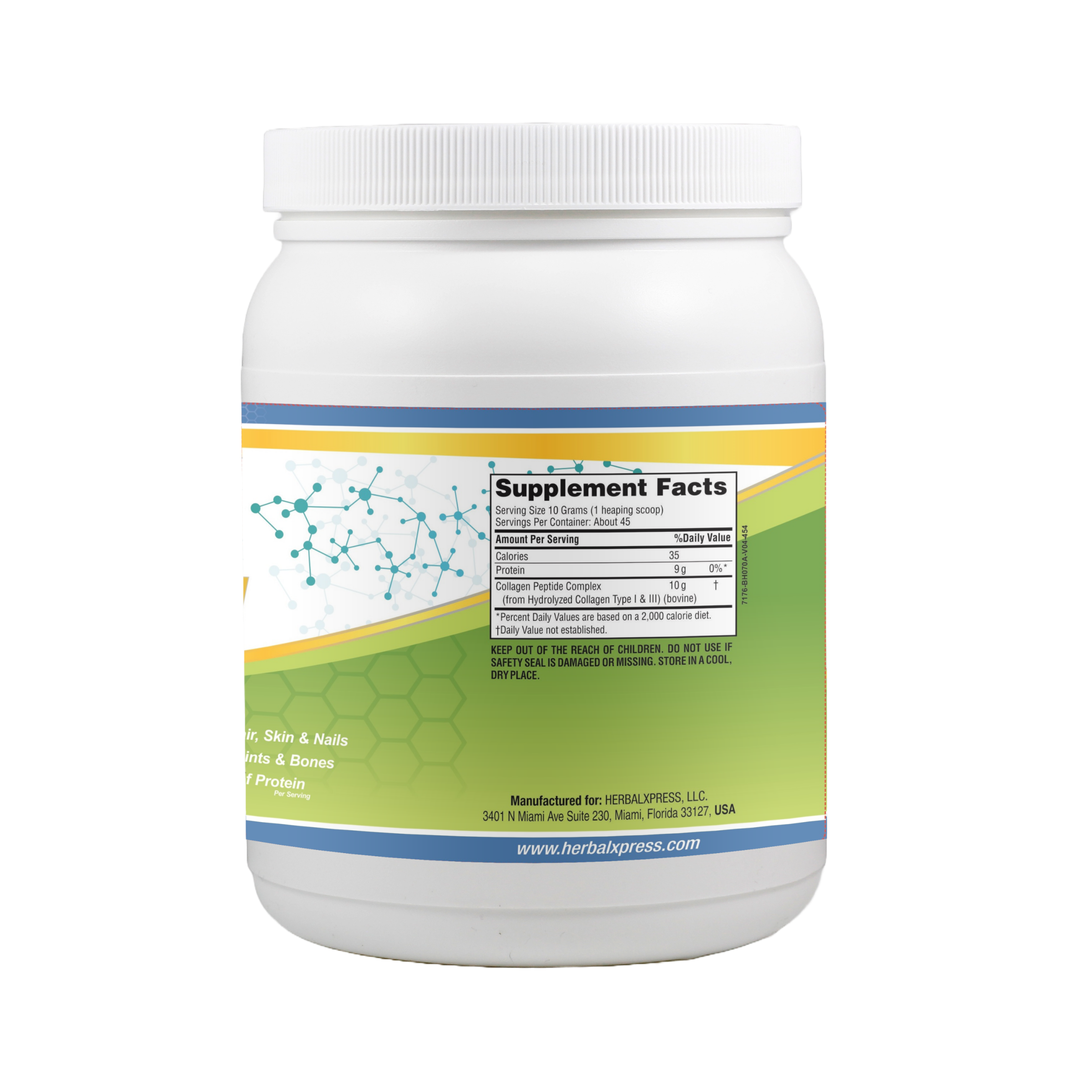 Herbalxpress Hydrolyzed Collagen Peptides Powder 454 grams (1 pound) 