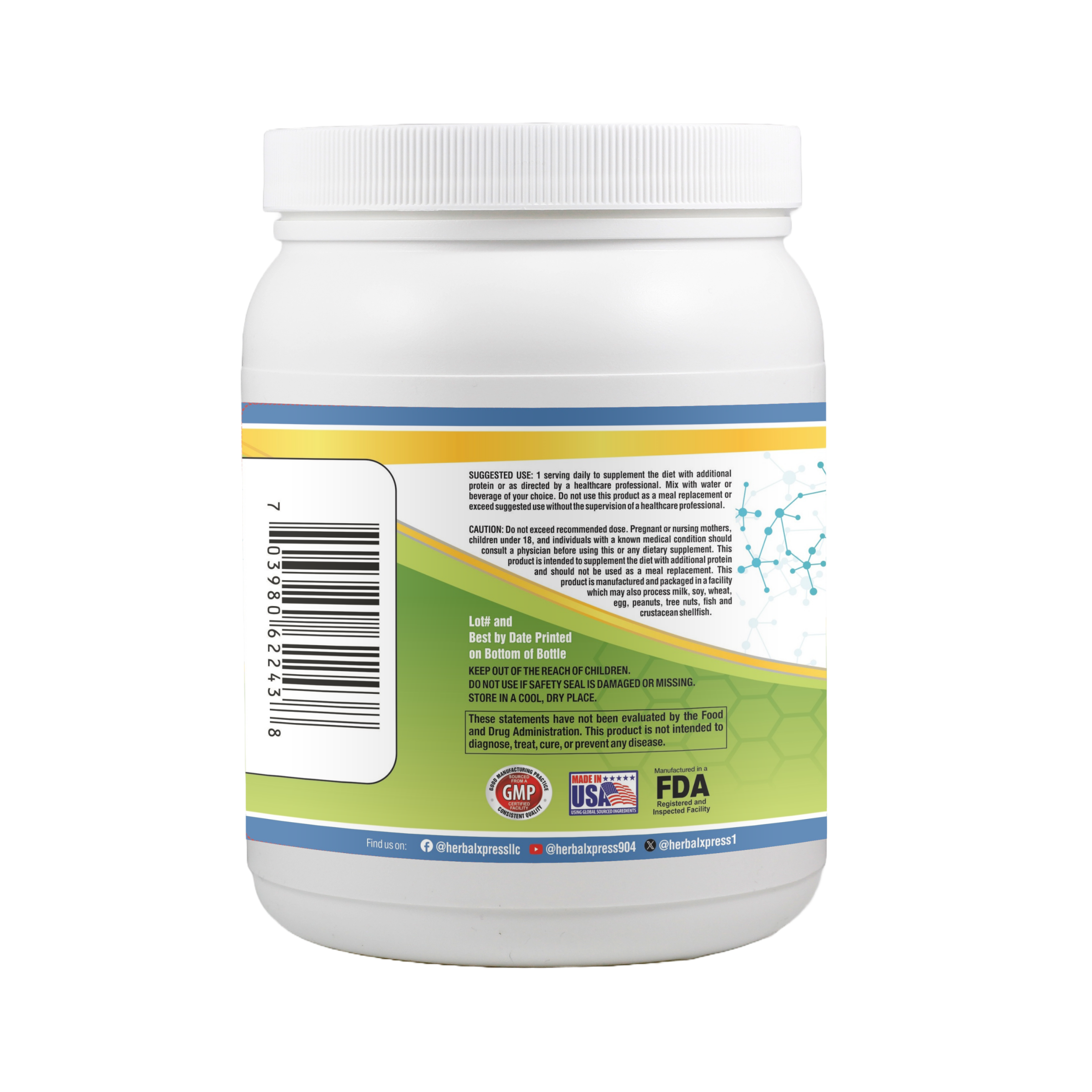 Herbalxpress Hydrolyzed Collagen Peptides Powder 454 grams (1 pound) 